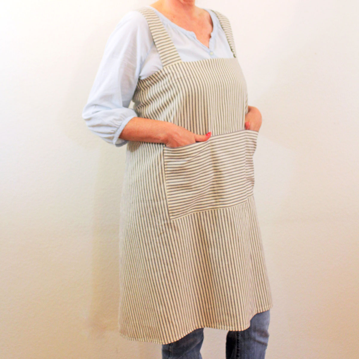 Blue Pinafore Apron – with pocket