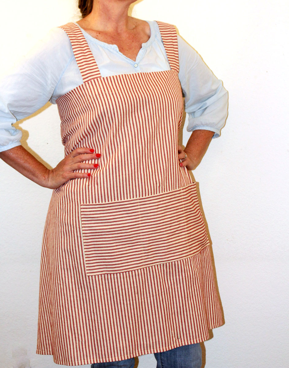 Red Pinafore Apron with pocket