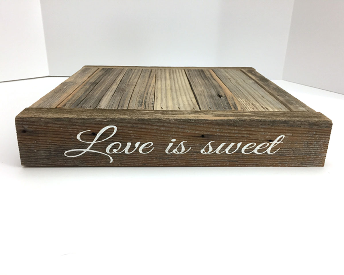 Love is Sweet cake stand straight