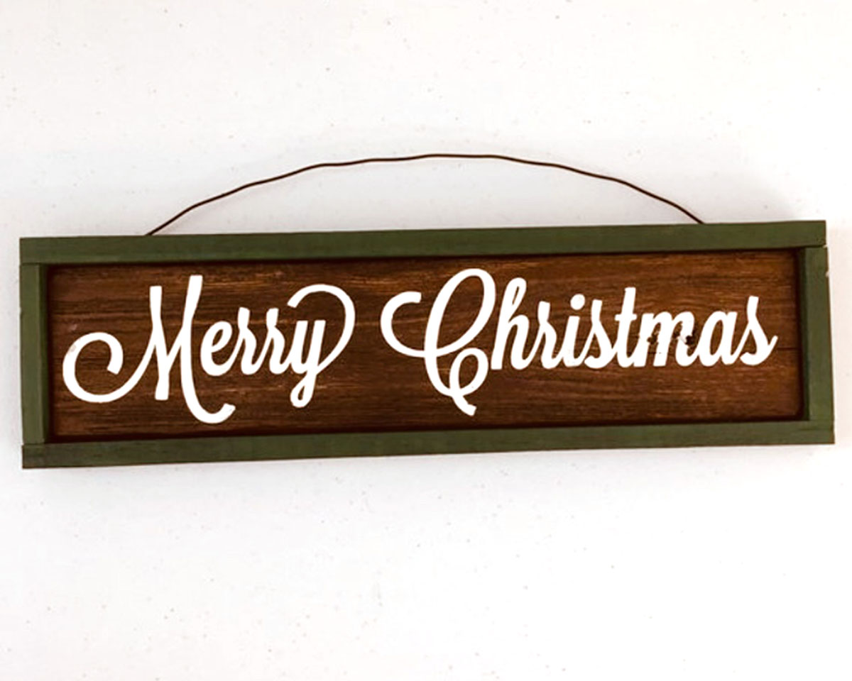 Merry Christmas Sign on Rustic Wood