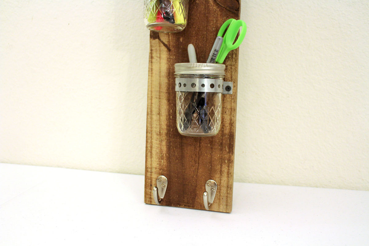 Vertical Mason Jar Organizer office hooks