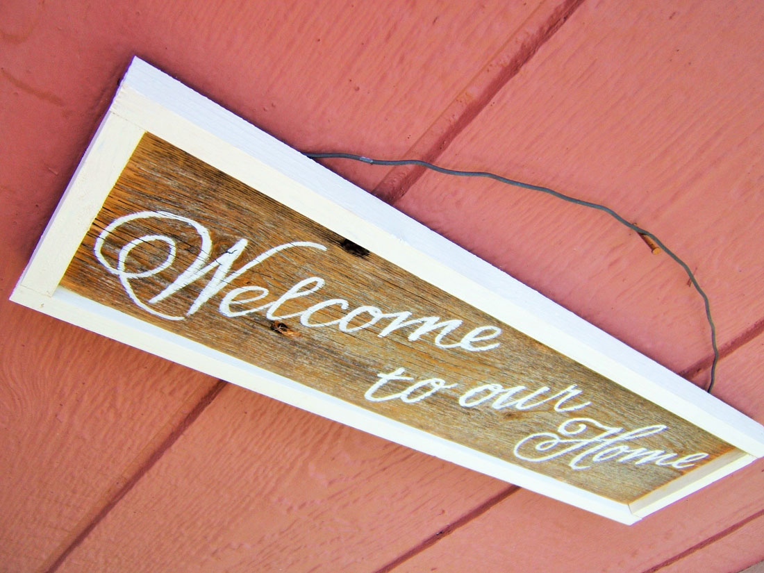 welcome to our home wood white frame left