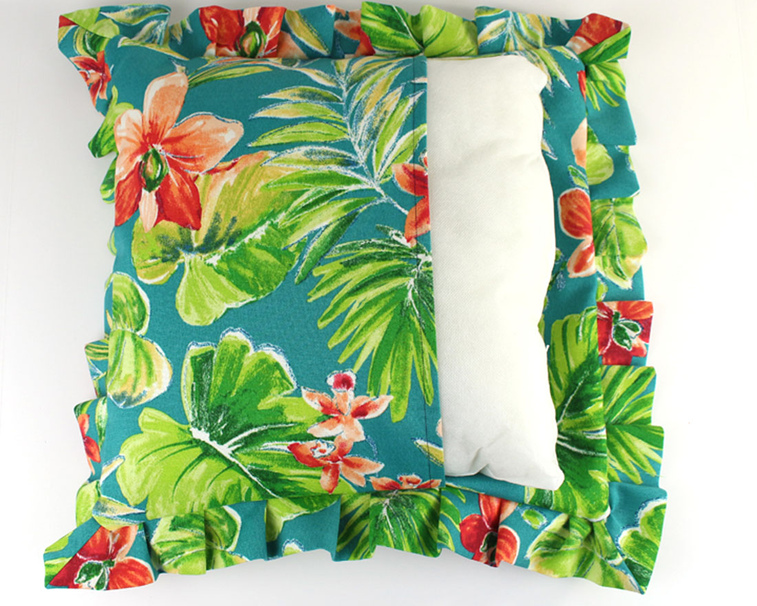 pillow flower ruffle back w pillow showing